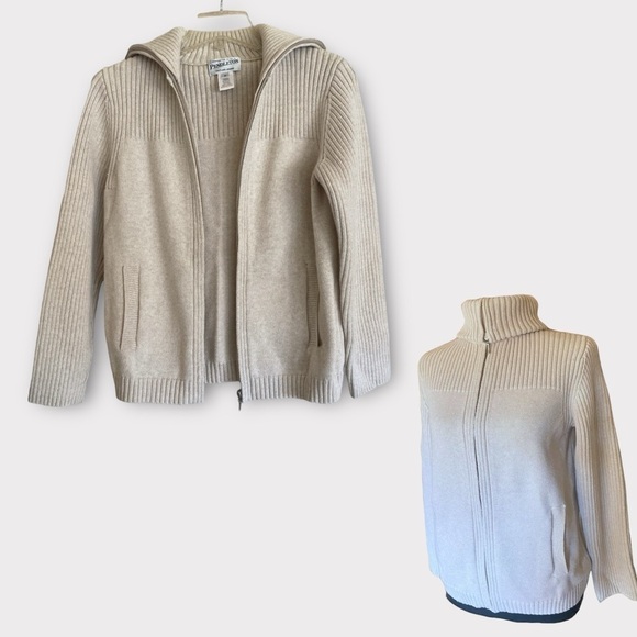 Vintage Pendleton Cable Knit Ribbed Cardigan Turtleneck Front Zip Size M…Brown - Picture 5 of 11